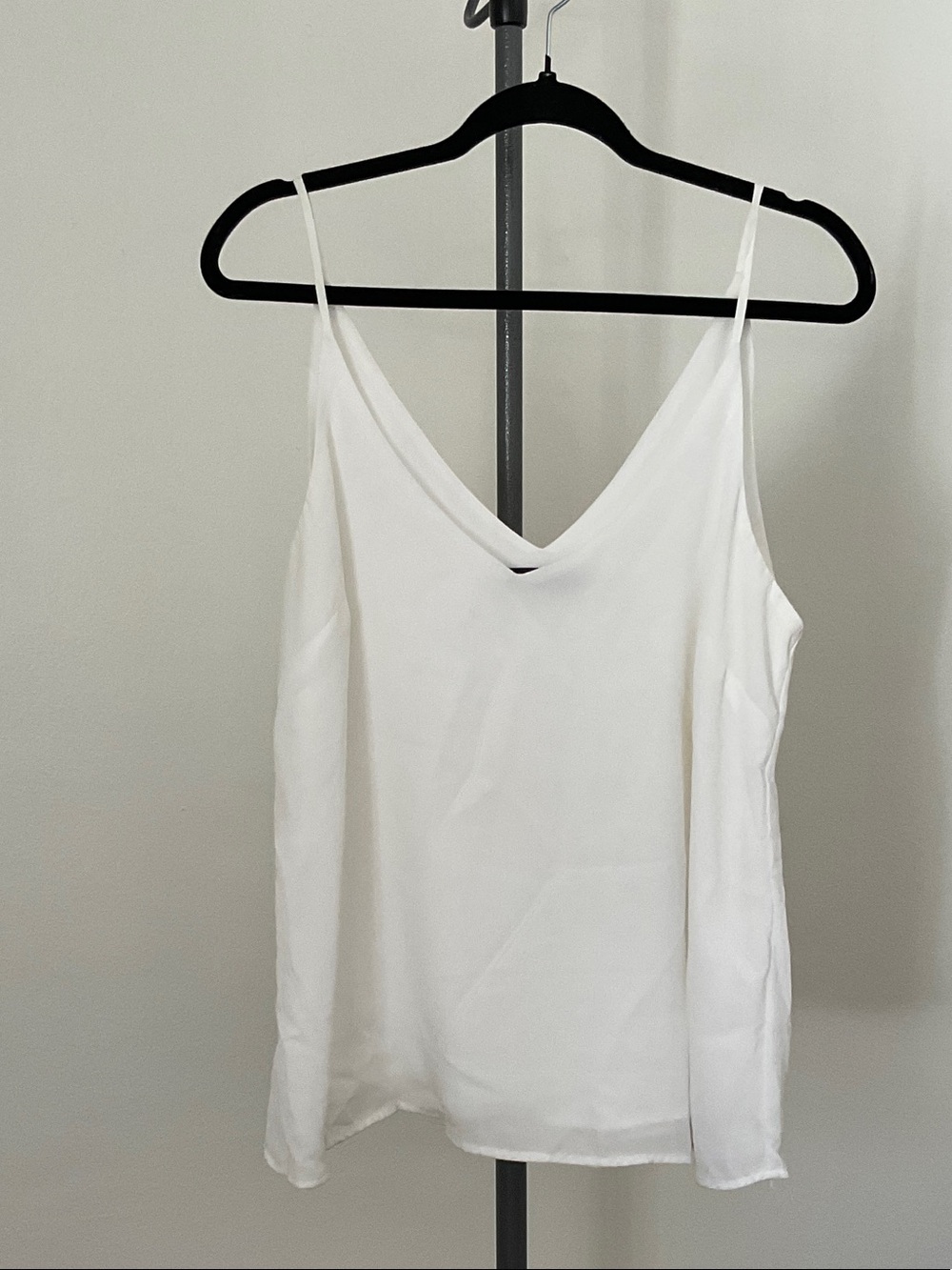 Classic White V-Neck Satin Cami with Thin Straps